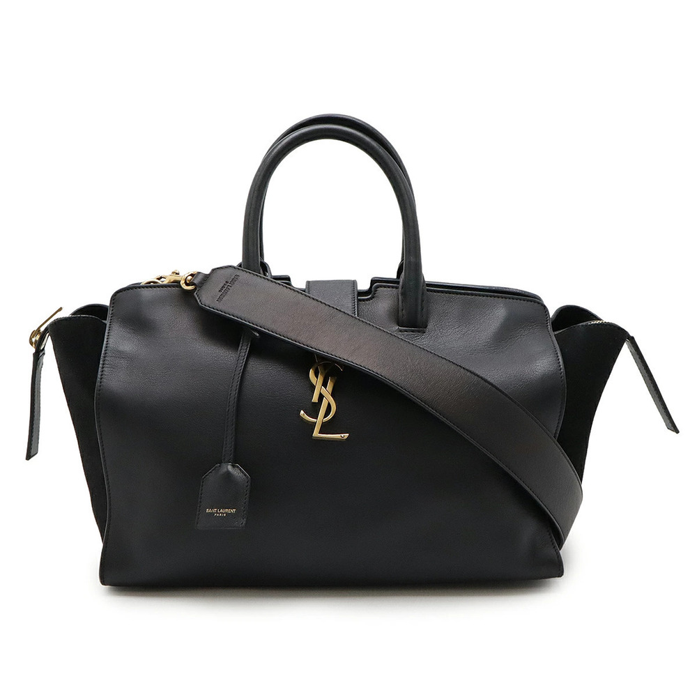 SAINT LAURENT PARIS Yves Downtown Cabas 2way Shoulder Bag Leather Suede Black